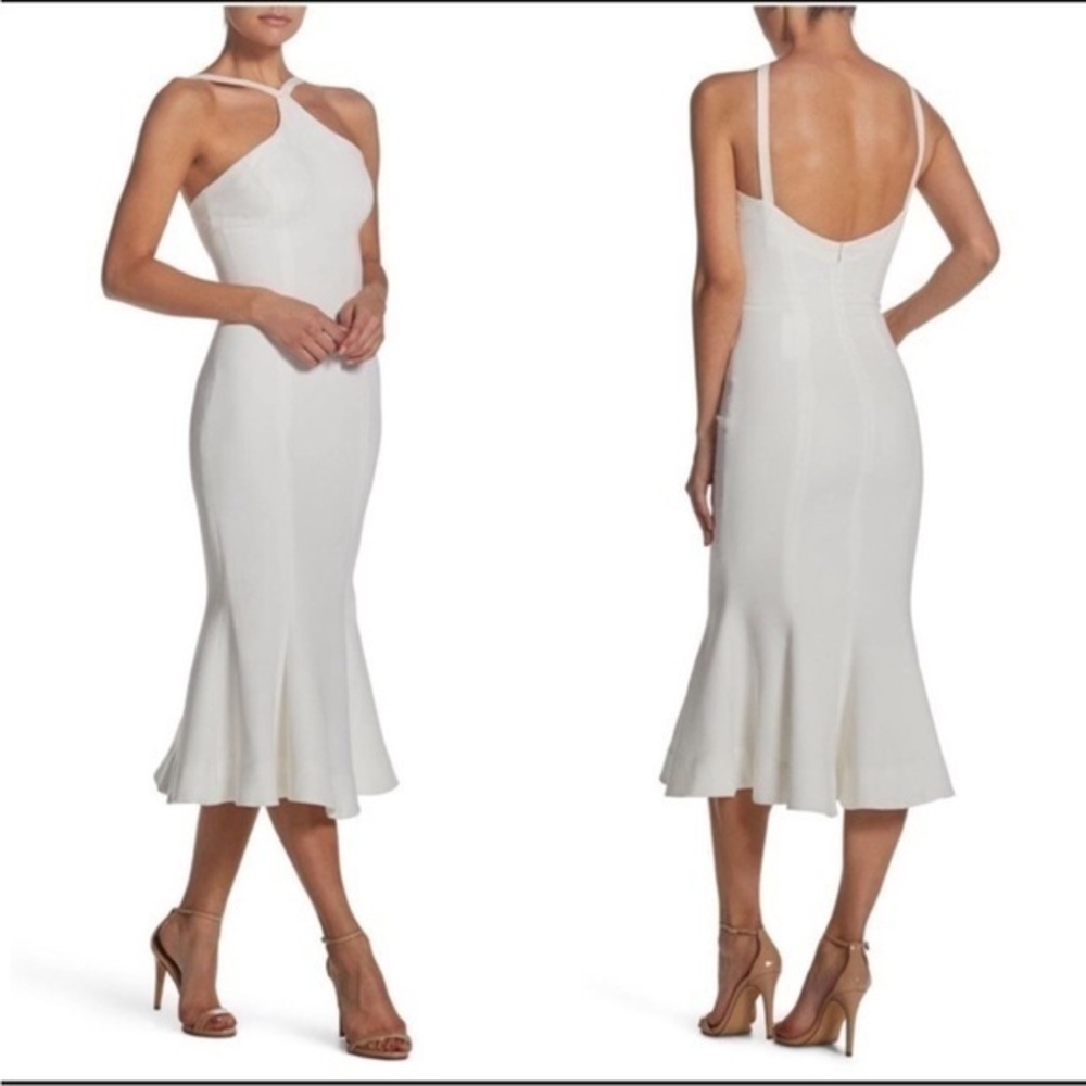 Dress the Population Tessa Midi Mermaid Dress (Off White, XS) NEW NWT